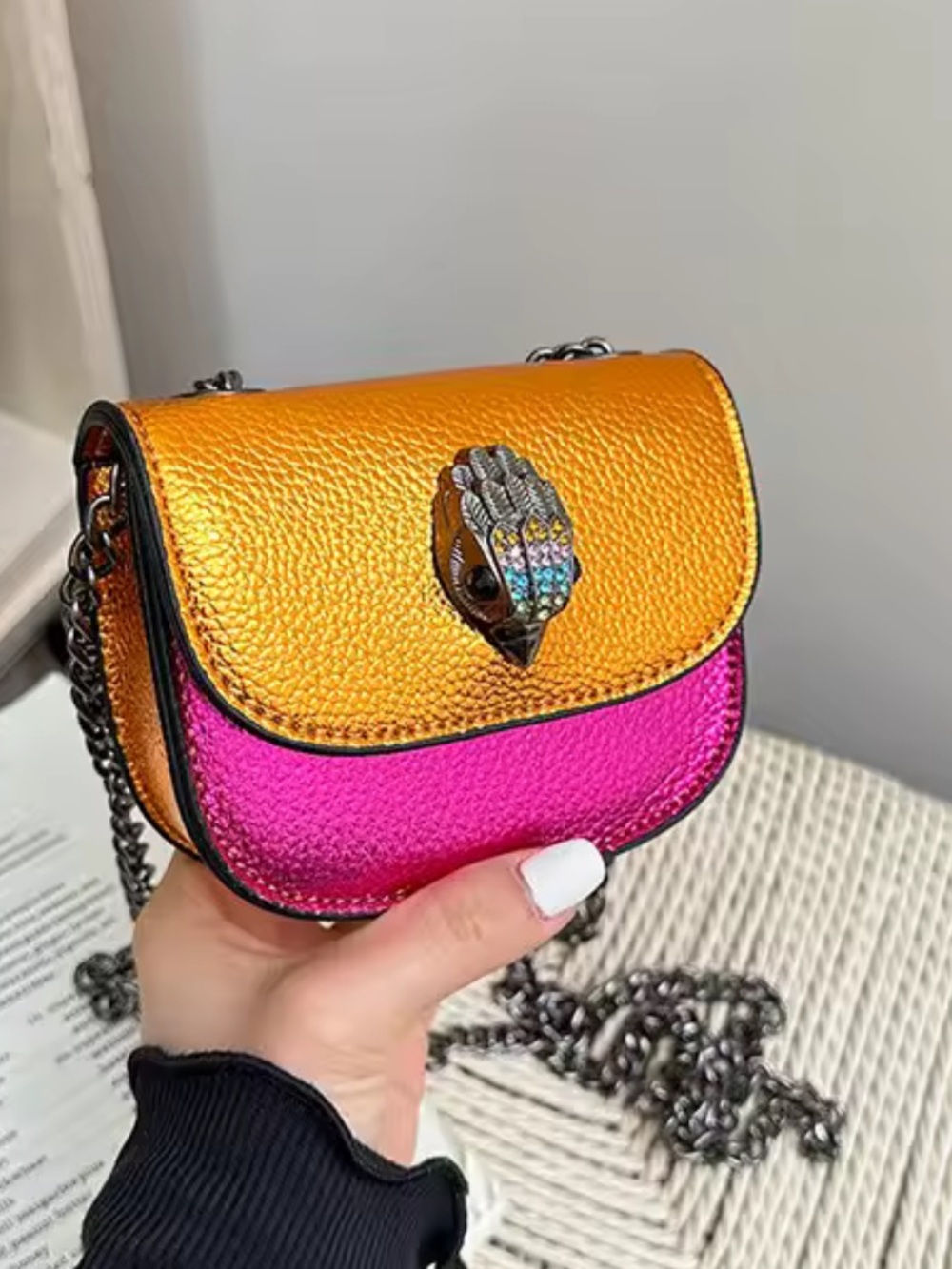 Kurt Geiger Metallic Orange and Hot Pink Mini Crossbody 12cm x 4cm x9cm